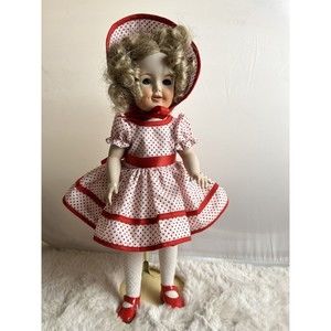 Vintage SHIRLEY TEMPLE Doll 1985 Porcelain 17" Pink‎ Dress With Holder